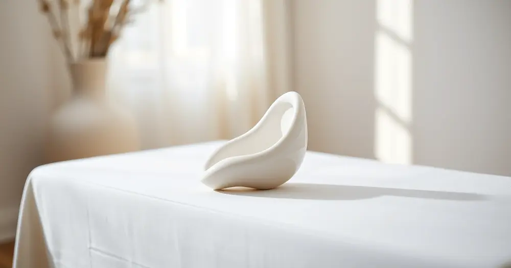 modelo branco de cerâmica em formato de orelha sobre mesa clara de consultório